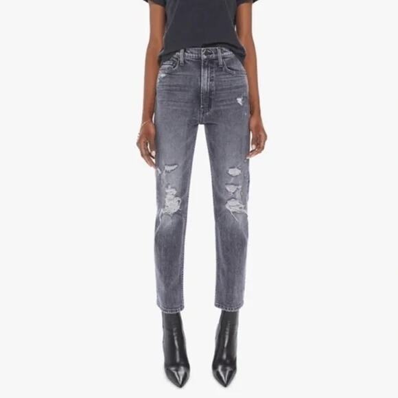 Mother High Waisted Rider Ankle Distressed Jeans After Midnight With Molly Black - Picture 1 of 13